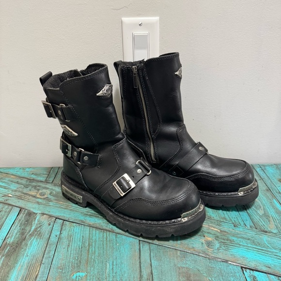 Harley-Davidson Riding Boots Size 9 Fury Motorcycle Buckle Zipper Rare - Picture 2 of 12